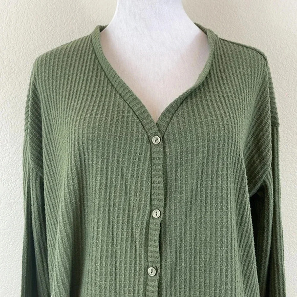 Gibson moss green waffle knit cardigan size xs - Picture 2 of 8